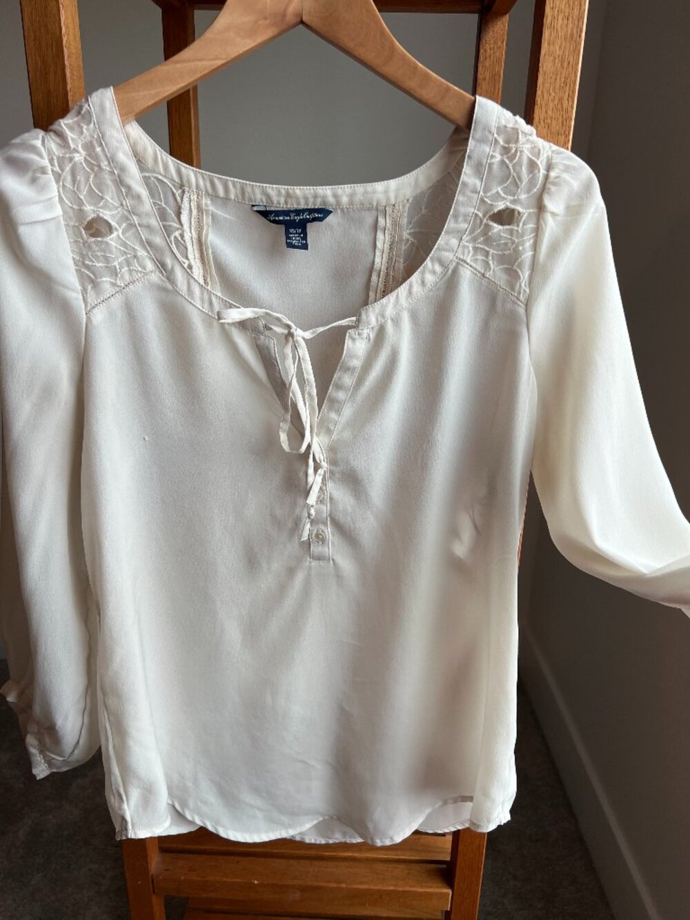 American Eagle Perforated Lace Long Sleeve Blouse